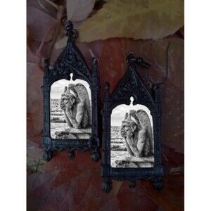 Stone Gargoyle Thinking Earrings - Gothic Dangle Drop Jewelry CathedralSculpture